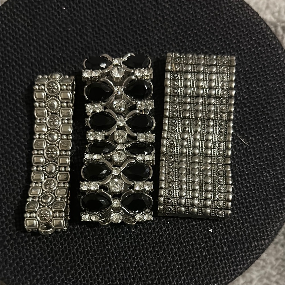 Elegant Silver and Black Bracelet Set